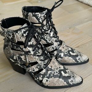 Sam Edelman snake print studded heeled lace up boots!